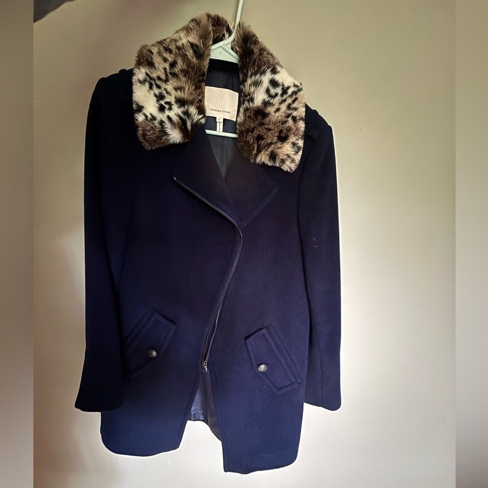 Rebecca Taylor Wool Blend Coat with Faux Fur Collar